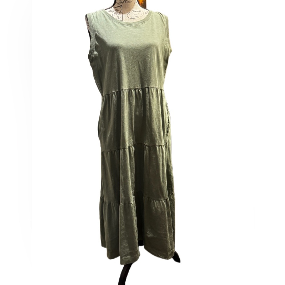 ME+EM Green Tiered Maxi slub cotton dress in olive green size 12